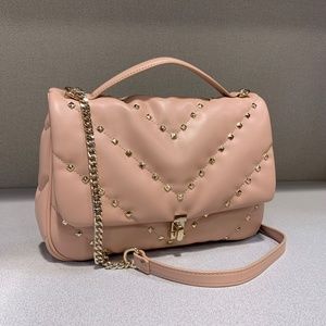 ZARA QUILTED STUDDED CROSSBODY BAG BLUSH